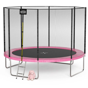 Aotob 12ft Trampoline for Kids/Adults, Backyard 1400 LBS Trampoline with Safety Enclosure Net/Ladder,Pink