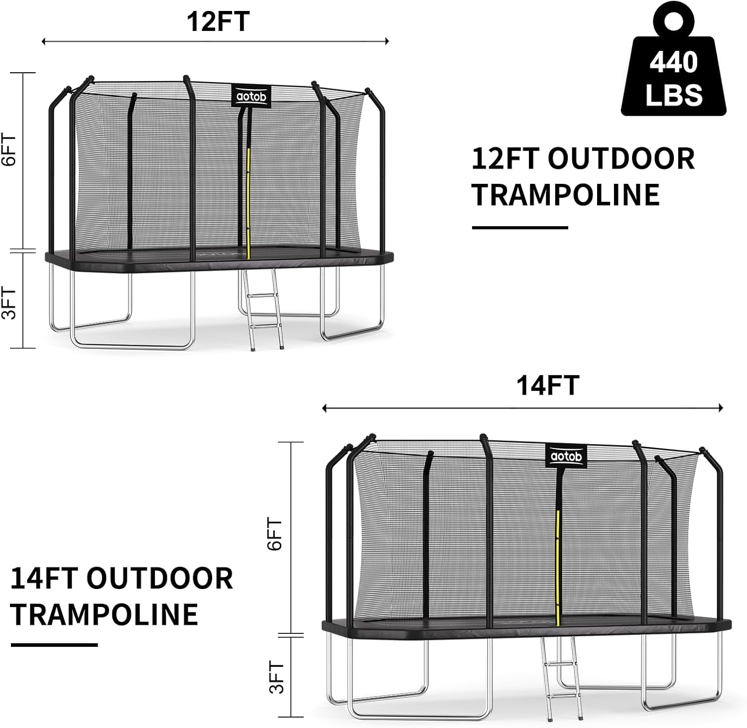 AOTOB Rectangle Trampoline 12/14FT with Safety Enclosure
