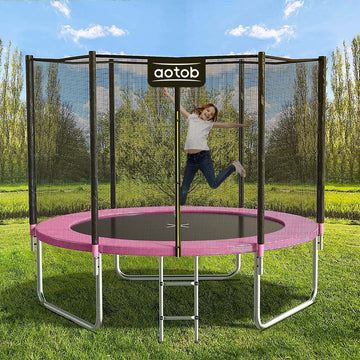 Aotob 8ft Trampoline for Kids/Adults, Backyard 600 LBS Trampoline with Safety Enclosure Net/Ladder,Pink