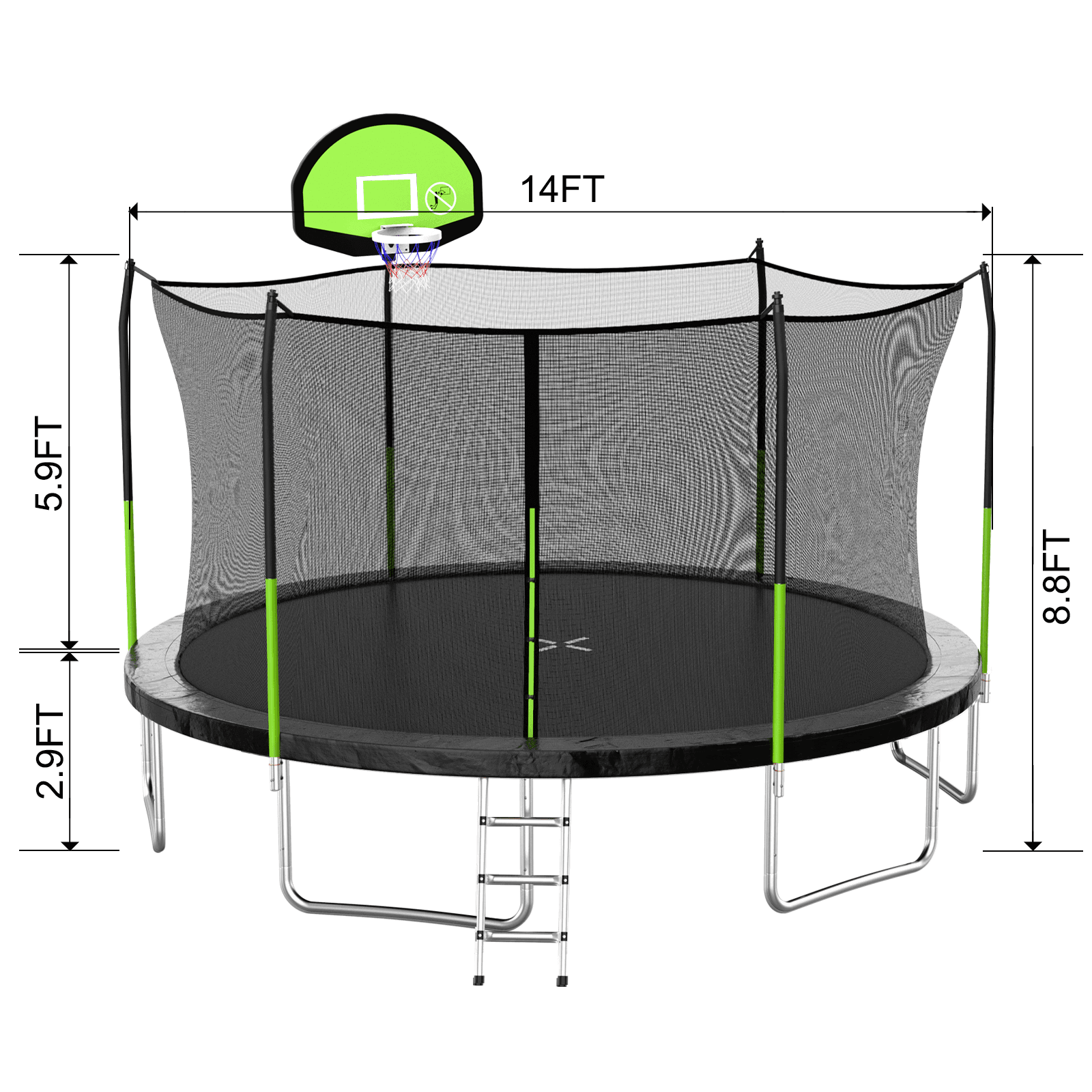Aotob 14FT Green Jumping Trampoline with Basketball Hoop - Aotob